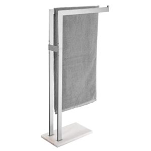 kes standing towel rack with heavy marble base, double l-shape towel stand for bathroom floor, modern towel drying rack sus304 stainless steel brushed finish, bth227-2