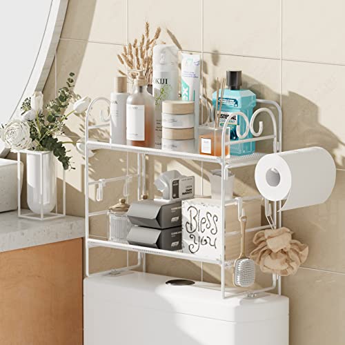 Ceayell Enlarge Over The Toilet Storage, 2-Tier Bathroom Storage Organizer Shelves Over Toilet, Bathroom Toilet Shelf Organizer, Folding Design, No Drilling Space Saver with Wall Mounting Design