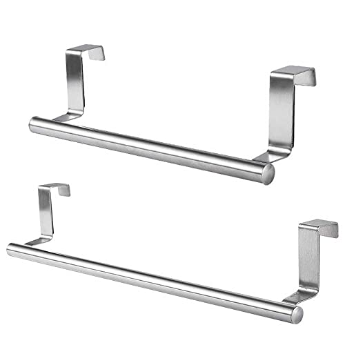 2 Pack Towel Rail Wall Mounted Tea Towel Holder Stainless Steel Bathroom Towel Holder Without Drilling Over The Door Towel Rail for Kitchens and Bathrooms Over The Door Towel Rail