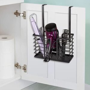 RedCall Hair Tool Organizer with Additional Basket,Hanging Metal Hair Dryer Holder Storage Cabinet Door Countertop Stand,Blow Dryer Holder Wall Mount,Hot Tools Organizer Bathroom Curling Iron Holder