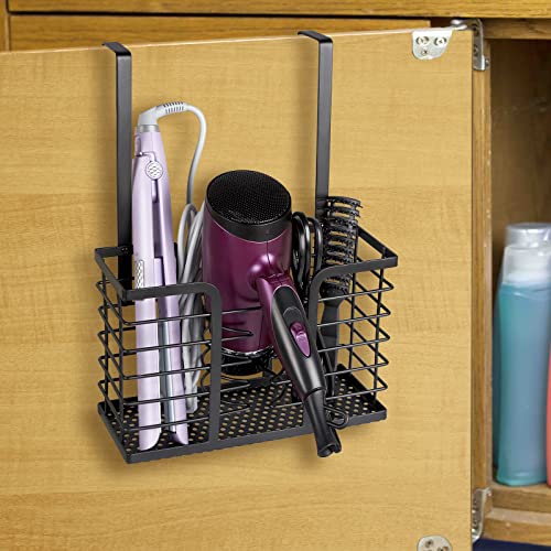 RedCall Hair Tool Organizer with Additional Basket,Hanging Metal Hair Dryer Holder Storage Cabinet Door Countertop Stand,Blow Dryer Holder Wall Mount,Hot Tools Organizer Bathroom Curling Iron Holder