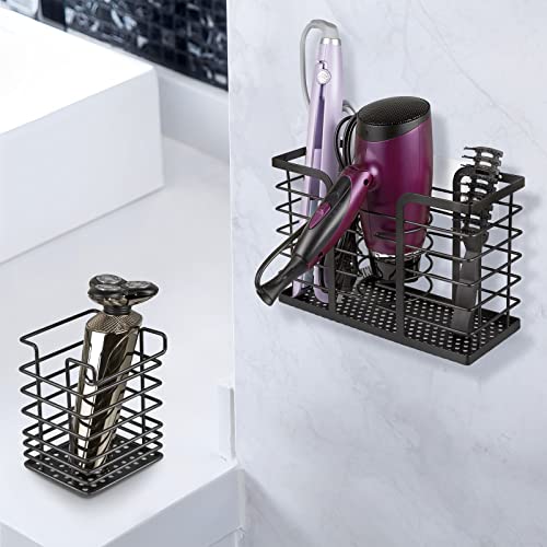 RedCall Hair Tool Organizer with Additional Basket,Hanging Metal Hair Dryer Holder Storage Cabinet Door Countertop Stand,Blow Dryer Holder Wall Mount,Hot Tools Organizer Bathroom Curling Iron Holder