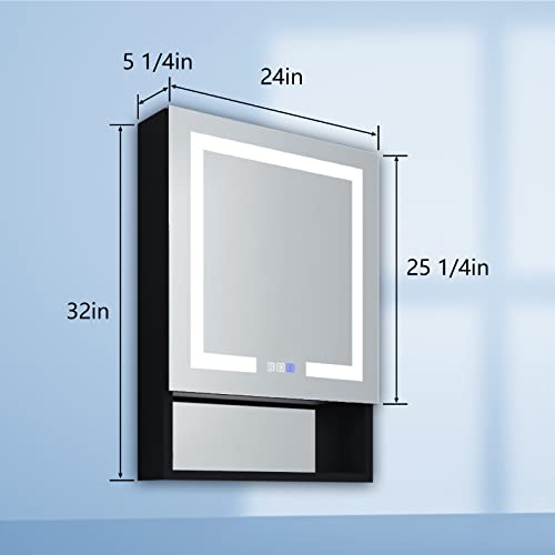 ExBrite Lighted Medicine Cabinet 24 x 32 Inch, Recessed or Surface led Medicine Cabinet, External Storage,Defog,Night Light,Stepless Dimming,3000K-6400K, Outlets & USBs,Hinge on The Left