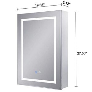 Chende Bathroom Medicine Cabinets with Lights, Stainless Steel Lighted Wall Cabinet with Mirror and Defogger, 20"X28" Bathroom Mirror Cabinet with LED Lights