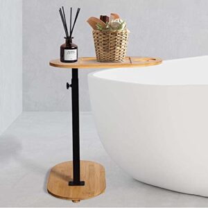 bathtub tray,bath tub tray table,bamboo bath tray for bathtub,expandable bathtub tray,advanced freestanding bath caddy tray for tub against wall,adjustable height