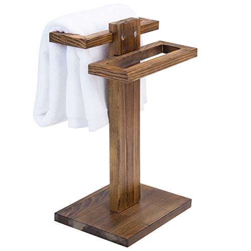 MyGift 2-Tier Bathroom Counter Towel Holder Rack, Burnt Wood Tabletop Bath Hand Towel Stand