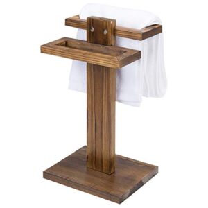 MyGift 2-Tier Bathroom Counter Towel Holder Rack, Burnt Wood Tabletop Bath Hand Towel Stand