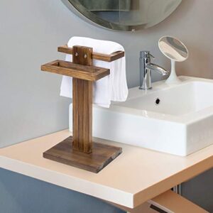 MyGift 2-Tier Bathroom Counter Towel Holder Rack, Burnt Wood Tabletop Bath Hand Towel Stand