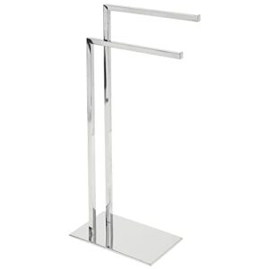 mDesign Tall Modern Stainless Steel Towel Rack Holder - 2 Tier Organizer for Bathroom Storage and Organization Next to Tub or Shower, Holds Bath & Hand Towels, Washcloths - Chrome