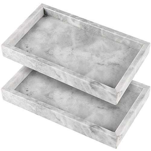 ZEONHAK 2 Pack 6 x 10 Inches Natural Marble Tray, Decorative Rectangle Marble Tray, Marble Serving Tray for Coffee Table, Vanity, Bathroom, Kitchen, Dresser, Jewelry