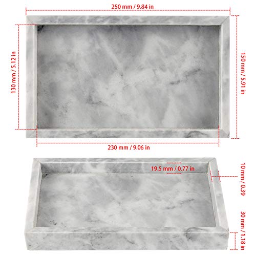 ZEONHAK 2 Pack 6 x 10 Inches Natural Marble Tray, Decorative Rectangle Marble Tray, Marble Serving Tray for Coffee Table, Vanity, Bathroom, Kitchen, Dresser, Jewelry