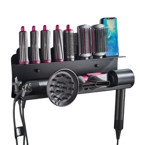 Wall Mount Holder Compatible with Dyson Airwrap Styler and Dyson Supersonic Hair Dryer, 2 in 1 Organizer Stand Storage Shelf Compatible with Dyson Curling Iron Wand for Bathroom Bedroom