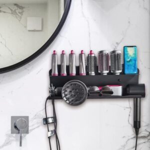 Wall Mount Holder Compatible with Dyson Airwrap Styler and Dyson Supersonic Hair Dryer, 2 in 1 Organizer Stand Storage Shelf Compatible with Dyson Curling Iron Wand for Bathroom Bedroom