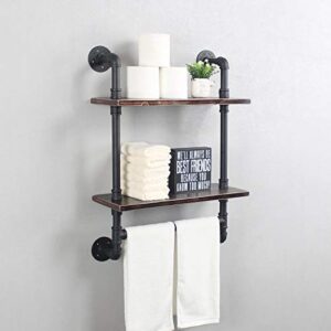 murtain industrial pipe bathroom shelves 2-tier wall mounted,19.7 rustic shelf with bath towel bars,farmhouse rack,metal & wooden floating shelves,over the toilet storage shelf,vintage black