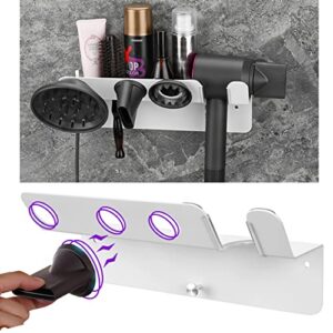 adokeita dyson hair dryer holder, with magnetic hair dryer accessories organizer for dyson supersonic hair dryer, wall mounted hair dryer stand, easy installation, save space, anti-rust, white