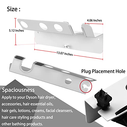 AdokeiTa Dyson Hair Dryer Holder, with Magnetic Hair Dryer Accessories Organizer for Dyson Supersonic Hair Dryer, Wall Mounted Hair Dryer Stand, Easy Installation, Save Space, Anti-Rust, White