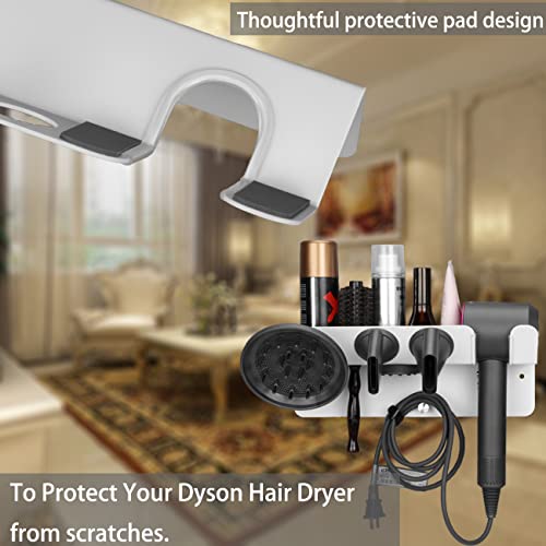 AdokeiTa Dyson Hair Dryer Holder, with Magnetic Hair Dryer Accessories Organizer for Dyson Supersonic Hair Dryer, Wall Mounted Hair Dryer Stand, Easy Installation, Save Space, Anti-Rust, White