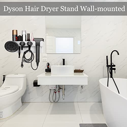 AdokeiTa Dyson Hair Dryer Holder, with Magnetic Hair Dryer Accessories Organizer for Dyson Supersonic Hair Dryer, Wall Mounted Hair Dryer Stand, Easy Installation, Save Space, Anti-Rust, White