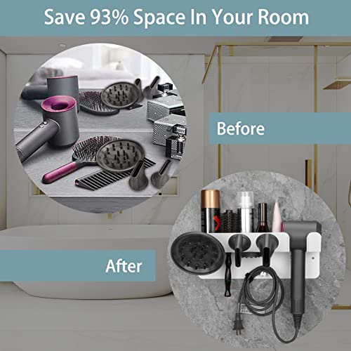 AdokeiTa Dyson Hair Dryer Holder, with Magnetic Hair Dryer Accessories Organizer for Dyson Supersonic Hair Dryer, Wall Mounted Hair Dryer Stand, Easy Installation, Save Space, Anti-Rust, White