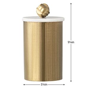 Torre & Tagus Tomar Metal Decorative Jar with Marble Lid - Handmade Home Decor Accent / Aluminum Storage Container / Modern Bathroom Canister, Abstract Rustic Decor for Decoration, 9.25" Tall, Gold