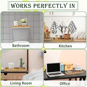 2 Pcs Bamboo Bathroom Tray Toilet Paper Storage Toilet Tank Tray Toilet Tissue Holder Organizer Box Basket with Silicone Slip Resistant at 4 Corners for Tank Kitchen Counter (11 x 4X 1 Inch)