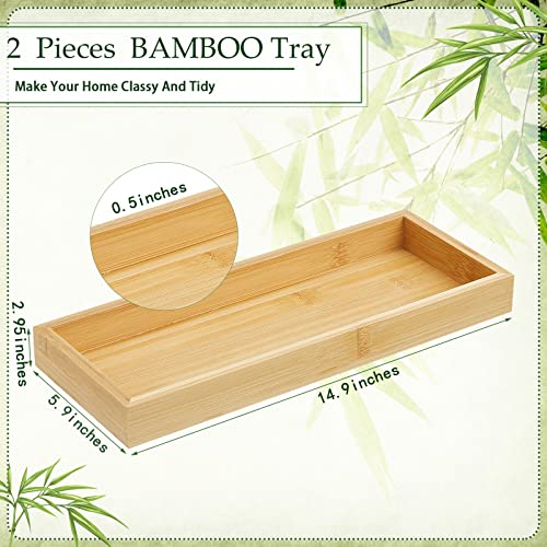 2 Pcs Bamboo Bathroom Tray Toilet Paper Storage Toilet Tank Tray Toilet Tissue Holder Organizer Box Basket with Silicone Slip Resistant at 4 Corners for Tank Kitchen Counter (11 x 4X 1 Inch)