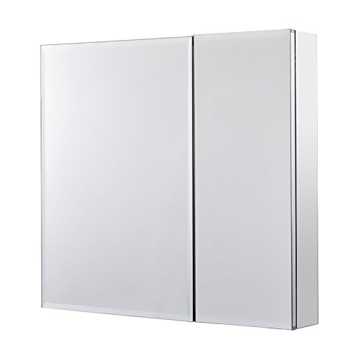 Utopia Alley Frameless Rustproof Medicine Cabinet - Surface Mount or Recessed Medicine Cabinet with Mirrored Sides, Bi-View- Bathroom Organizer Cabinet with Mirror & Storage Shelves - 30"x26" Silver