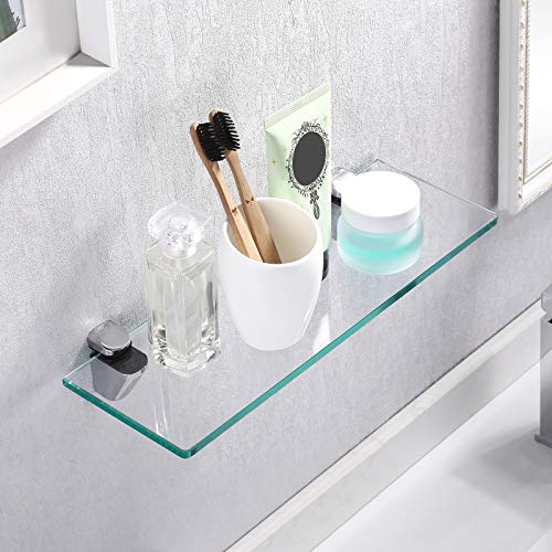 KES Bathroom Tempered Glass Shelf 14-Inch 8MM-Thick Wall Mount Rectangular Polished Chrome, BGS3202S35