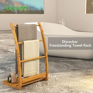 3 Tier Bamboo Towel Rack Stand Free Standing Blanket Rack with Bottom Storage Shelf for Bathroom Living Room 33.3x19.7x12.5 Inch