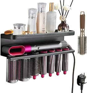 wior storage holder for dyson airwrap styler accessories, wall mounted bracket rack for curling iron attachments, hair dryer organizer stand with adhesive and round brush for bathroom bedroom salon