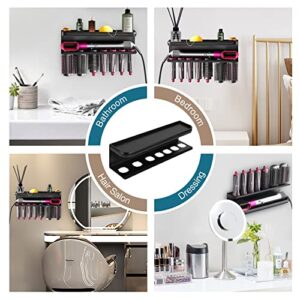 WIOR Storage Holder for Dyson Airwrap Styler Accessories, Wall Mounted Bracket Rack for Curling Iron Attachments, Hair Dryer Organizer Stand with Adhesive and Round Brush for Bathroom Bedroom Salon