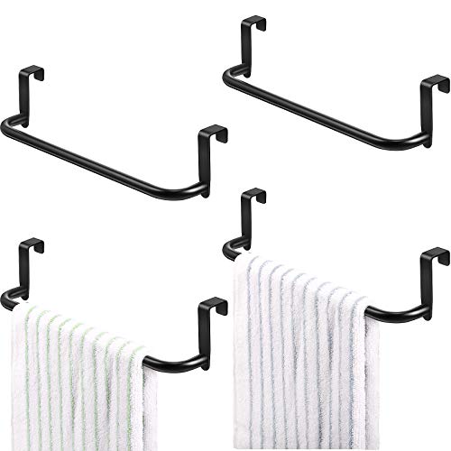 4 Pieces Metal Towel Bar Kitchen Cabinet Towel Rack Strong Steel Towel Bar Rack for Hanging on Inside or Outside of Doors, Home Kitchen Bathroom, Hand Towels, Dish Towels and Tea Towels (Black)