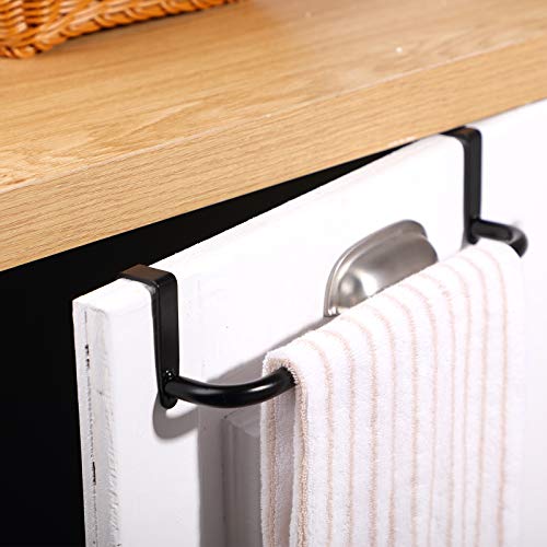 4 Pieces Metal Towel Bar Kitchen Cabinet Towel Rack Strong Steel Towel Bar Rack for Hanging on Inside or Outside of Doors, Home Kitchen Bathroom, Hand Towels, Dish Towels and Tea Towels (Black)