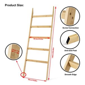 Haorui Bamboo Blanket Ladder 5-Tier Towel Ladder Shelf Towel Racks for Bathroom Wall Leaning Blanket Ladders for Living Room, Bedroom