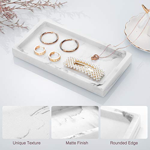 Emibele Resin Bathroom Tray, Mini Plate Holder for Tissues Candles Soap Towel Vanity Countertop Tray Toilet Tank Storage Tray Kitchen Tray Dresser Tray Jewelry Dish Holder Cosmetic Tray, Gravel White