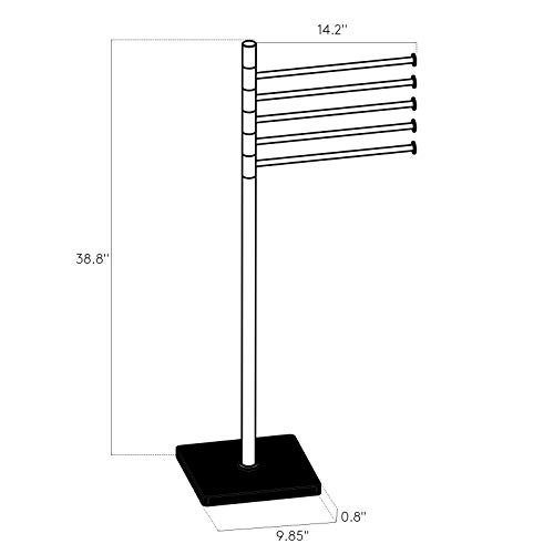 KALYSTE Freestanding Towel Drying Rack – Bathroom Brass Towel Holder Stand, 5 Swivel Arm Rectangle Marble Base 38.8×9.85 Inch, Modern Brushed Gold Bath Towel Stand. (Black Base)