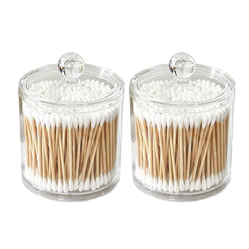 CLEAMAISONN Cotton Bud Holder 10 Oz Bathroom Jars with Lids for Cotton Ball Swab Pad Cotton Pad Holder (2Pcs)