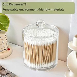 CLEAMAISONN Cotton Bud Holder 10 Oz Bathroom Jars with Lids for Cotton Ball Swab Pad Cotton Pad Holder (2Pcs)