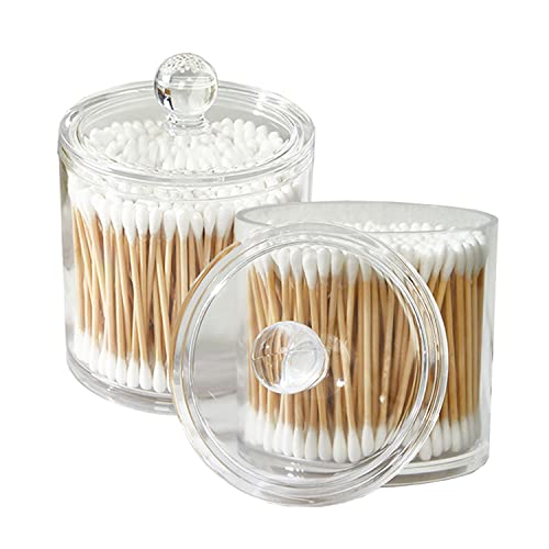 CLEAMAISONN Cotton Bud Holder 10 Oz Bathroom Jars with Lids for Cotton Ball Swab Pad Cotton Pad Holder (2Pcs)