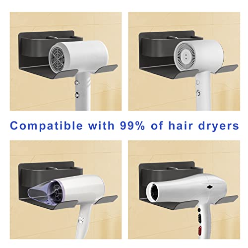 DAZUINIAO Hair Dryer Holder Wall Mounted Self Adhesive Blow Dryer Holder Rack with Plug Hook Aluminum Alloy Bathroom Hair Tool Organizer Compatible with Most Hair Dryers Gray