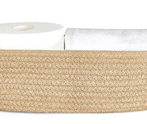 Mkono Small Storage Basket for Toilet Tank Top Boho Bathroom Decor Jute Rope Toilet Paper Tray Back of Toilet Organizer for Shelf Bedroom Living Room, Jute, 1 Pack, 13" L x 6" W