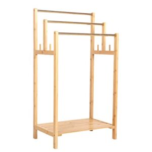 3 Tier Towel Rack Holder Free Standing Towel Hanging and Drying Rack Bath Towel Storage Organizer Solution for Bathroom Hotel Restroom Beach Swimming Pool (Bamboo)