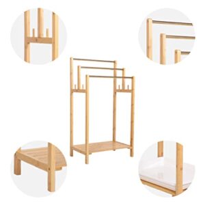 3 Tier Towel Rack Holder Free Standing Towel Hanging and Drying Rack Bath Towel Storage Organizer Solution for Bathroom Hotel Restroom Beach Swimming Pool (Bamboo)