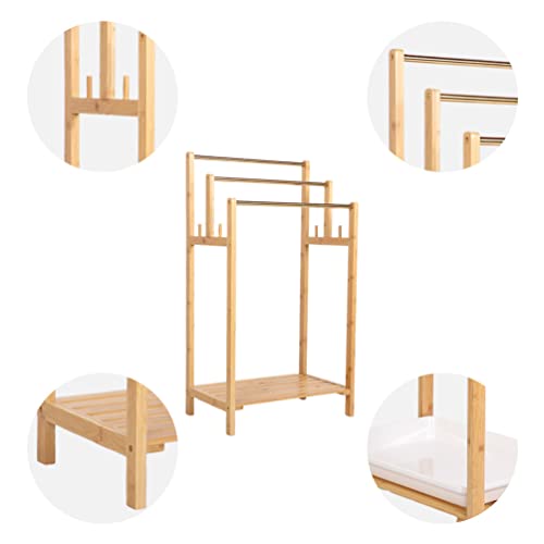 3 Tier Towel Rack Holder Free Standing Towel Hanging and Drying Rack Bath Towel Storage Organizer Solution for Bathroom Hotel Restroom Beach Swimming Pool (Bamboo)