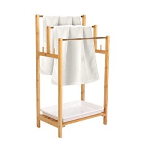 3 Tier Towel Rack Holder Free Standing Towel Hanging and Drying Rack Bath Towel Storage Organizer Solution for Bathroom Hotel Restroom Beach Swimming Pool (Bamboo)