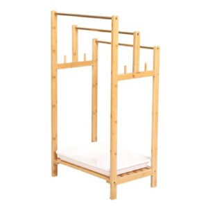 3 Tier Towel Rack Holder Free Standing Towel Hanging and Drying Rack Bath Towel Storage Organizer Solution for Bathroom Hotel Restroom Beach Swimming Pool (Bamboo)