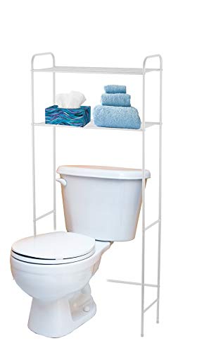 Home Basics 2 Tier Over The Toilet Bathroom Space Saver, Metal Bathroom Shelf Storage Unit, Anti-rust, White