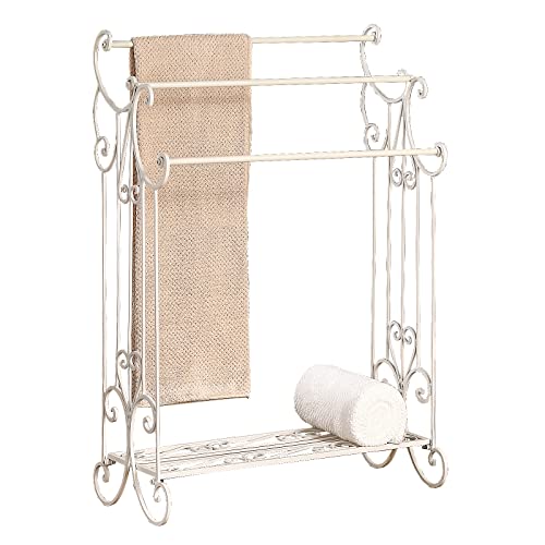 Standing Towel Racks for Bathroom 3 Bar Metal Towel Organizer Holder Stand with Storage Shelf Towel Drying Rack Freestanding for Bath Towels,Hand Towels,Washcloths, Bathroom Accessories