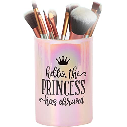 Palais Essentials bathroom decor Makeup Brush Holders Ceramic, Bathroom Accessories Make Up Cup Holder for Vanity Countertops (Princess, 3.5" Diameter)