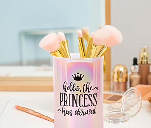 Palais Essentials bathroom decor Makeup Brush Holders Ceramic, Bathroom Accessories Make Up Cup Holder for Vanity Countertops (Princess, 3.5" Diameter)